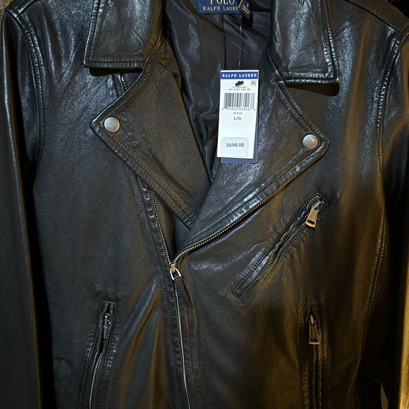 Authentic Polo Ralph Lauren Classic Black Leather Moto Jacket - Picture 2 of 10